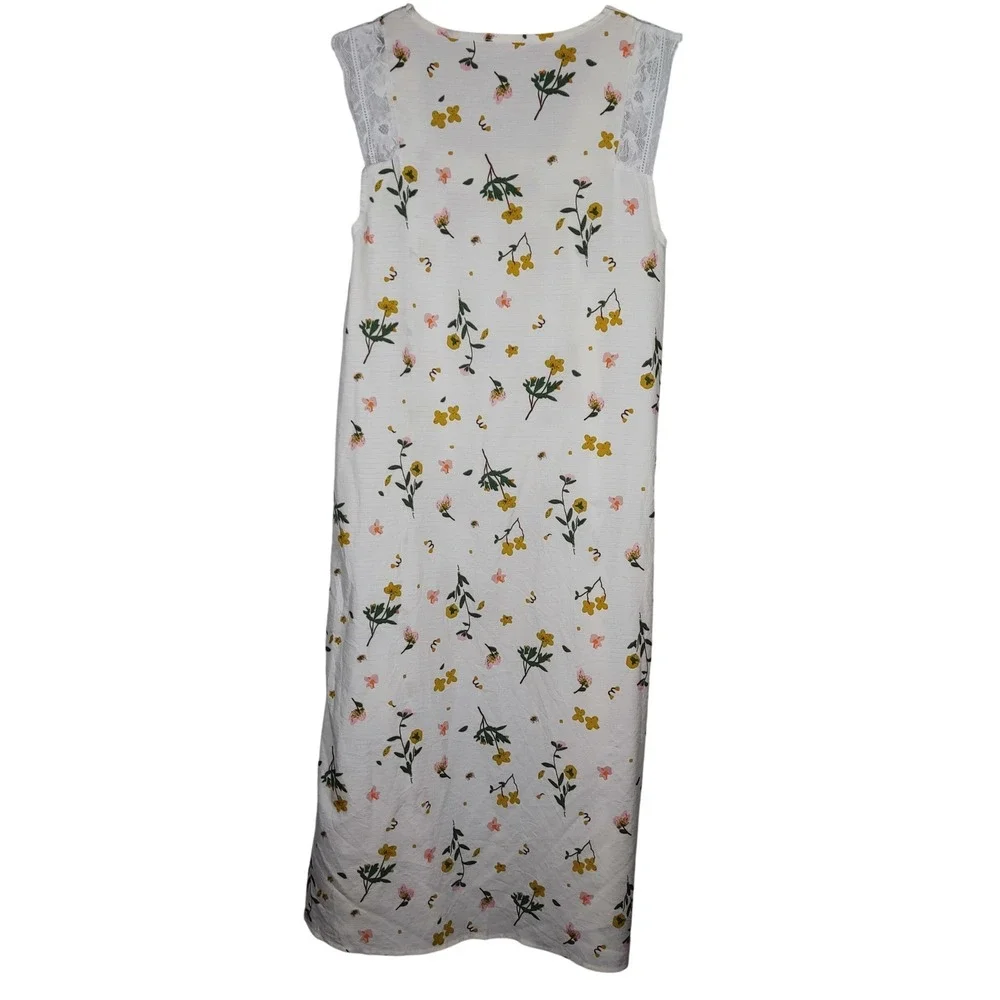 Shein Nightgown Womens‎ Medium White Floral Lace Strap Square Neck Sleep Dress